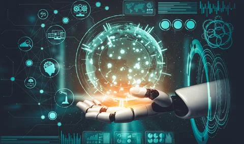 Future artificial intelligence and machine learning for AI droid robot or cyborg Illustrazione stock