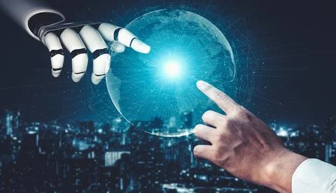 Future artificial intelligence and machine learning for AI droid robot or cyborg Illustrazione stock