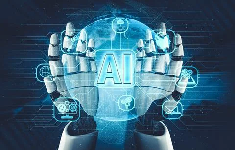 Future artificial intelligence and machine learning for AI droid robot or cyborg 스톡 일러스트