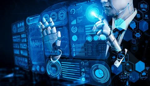 Future artificial intelligence and machine learning for AI droid robot or cyborg Stock Illustration