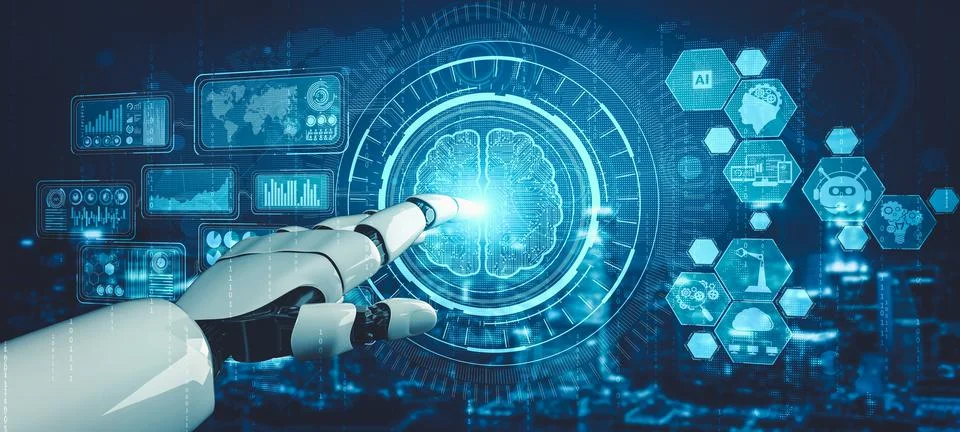 Future artificial intelligence and machine learning for AI droid robot or cyborg Stockillustratie