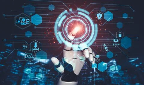 Future artificial intelligence and machine learning for AI droid robot or cyborg Stock-Illustration