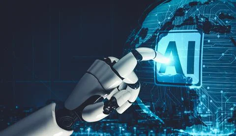 Future artificial intelligence and machine learning for AI droid robot or cyborg 库存插图