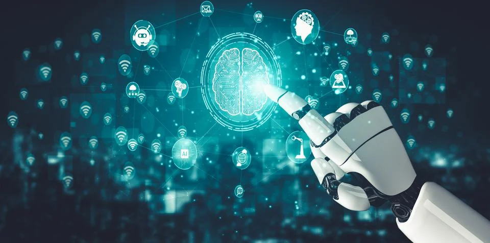 Future artificial intelligence and machine learning for AI droid robot or cyborg Illustrazione stock