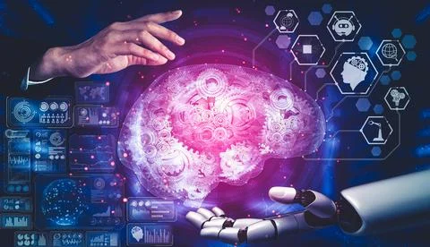 Future artificial intelligence and machine learning for AI droid robot or cyborg Stockillustratie