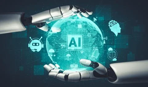 Future artificial intelligence and machine learning for AI droid robot or cyborg Stock Illustration