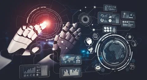 Future artificial intelligence and machine learning for AI droid robot or cyborg イラスト素材