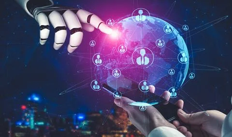 Future artificial intelligence and machine learning for AI droid robot or cyborg Stock Illustration