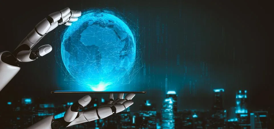 Future artificial intelligence and machine learning for AI droid robot or cyborg Stock Illustration