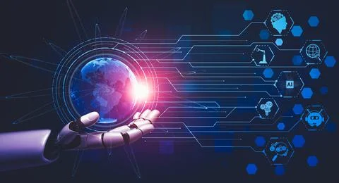 Future artificial intelligence and machine learning for AI droid robot or cyborg Stock Illustration