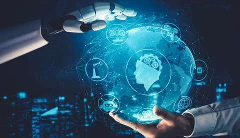 Future artificial intelligence and machine learning for AI droid robot or cyborg Stockillustratie