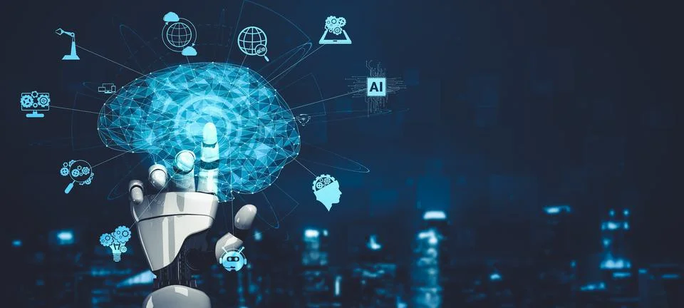 Future artificial intelligence and machine learning for AI droid robot or cyborg Stockillustratie