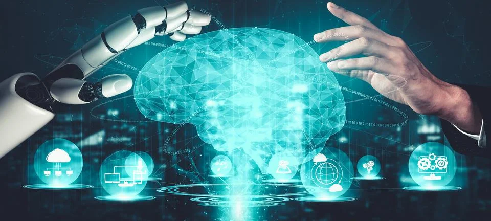 Future artificial intelligence and machine learning for AI droid robot or cyborg Stock Illustration