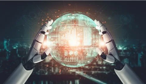 Future artificial intelligence and machine learning for AI droid robot or cyborg Illustrazione stock