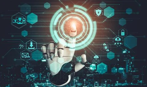 Future artificial intelligence and machine learning for AI droid robot or cyborg 스톡 일러스트