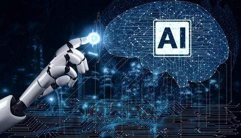 Future artificial intelligence and machine learning for AI droid robot or cyborg Stockillustratie