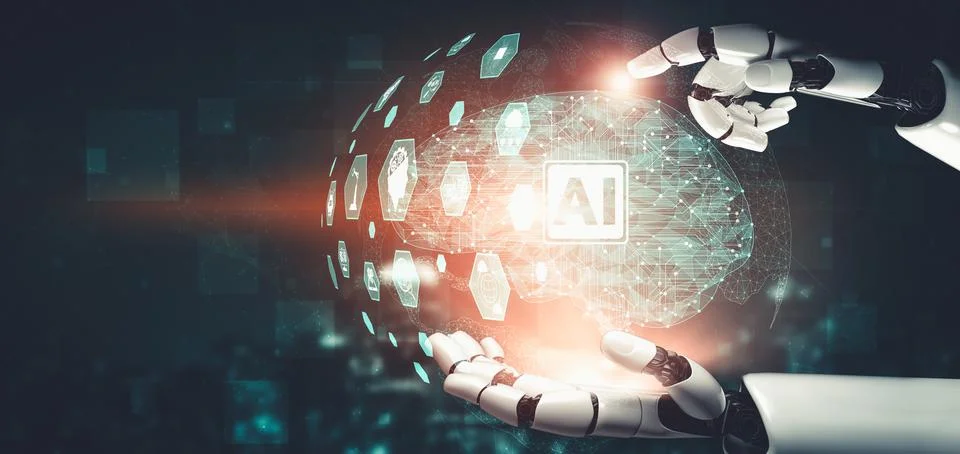 Future artificial intelligence and machine learning for AI droid robot or cyborg 스톡 일러스트