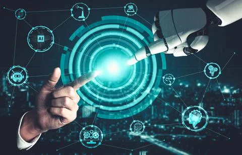 Future artificial intelligence and machine learning for AI droid robot or cyborg イラスト素材