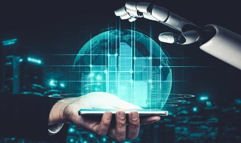Future artificial intelligence and machine learning for AI droid robot or cyborg Stock Illustration