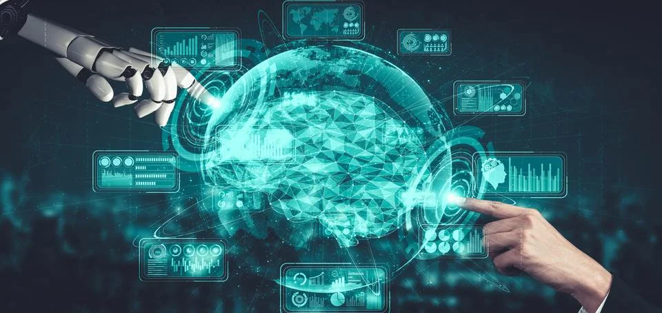 Future artificial intelligence and machine learning for AI droid robot or cyborg Stockillustratie