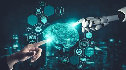 Future artificial intelligence and machine learning for AI droid robot or cyborg Stockillustratie