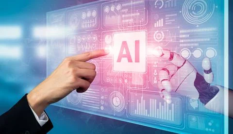 Future artificial intelligence and machine learning for AI droid robot or cyborg Stockillustratie