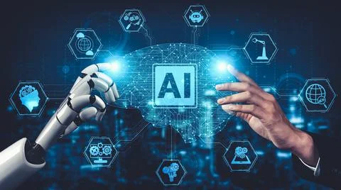 Future artificial intelligence and machine learning for AI droid robot or cyborg Stock Illustration