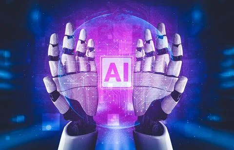 Future artificial intelligence and machine learning for AI droid robot or cyborg 库存插图