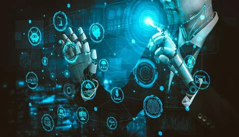 Future artificial intelligence and machine learning for AI droid robot or cyborg Stockillustratie