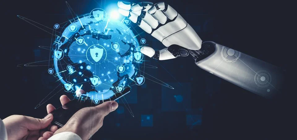 Future artificial intelligence and machine learning for AI droid robot or cyborg Stock Illustration