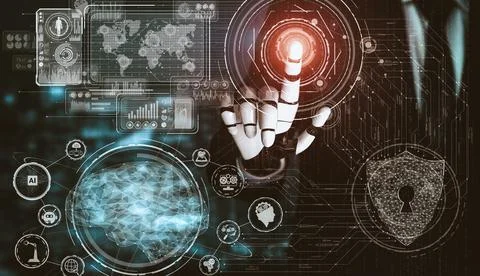 Future artificial intelligence and machine learning for AI droid robot or cyborg Stock Illustration