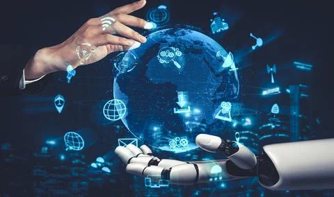 Future artificial intelligence and machine learning for AI droid robot or cyborg 스톡 일러스트