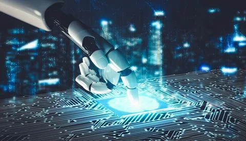 Future artificial intelligence and machine learning for AI droid robot or cyborg Stockillustratie