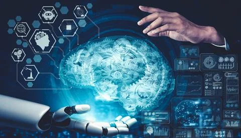 Future artificial intelligence and machine learning for AI droid robot or cyborg Stock Illustration