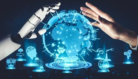 Future artificial intelligence and machine learning for AI droid robot or cyborg 스톡 일러스트