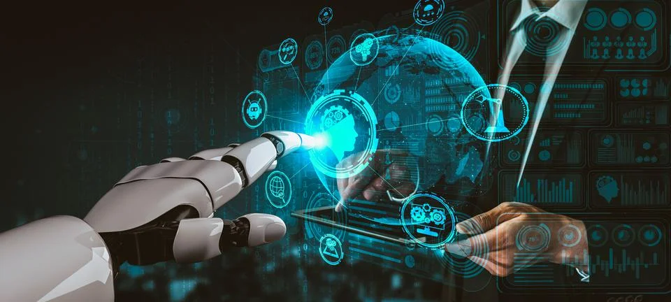 Future artificial intelligence and machine learning for AI droid robot or cyborg Stockillustratie