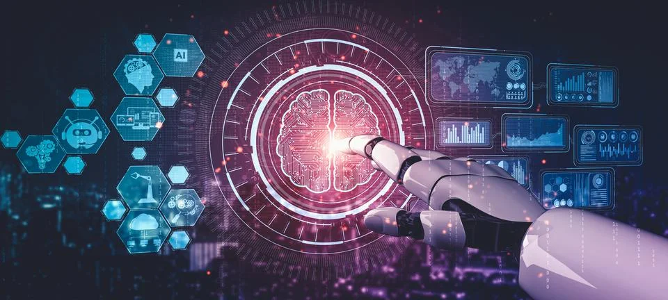 Future artificial intelligence and machine learning for AI droid robot or cyborg 스톡 일러스트