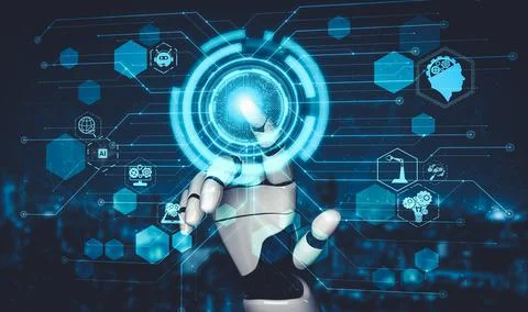 Future artificial intelligence and machine learning for AI droid robot or cyborg Stock Illustration