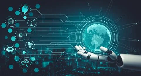 Future artificial intelligence and machine learning for AI droid robot or cyborg Stockillustratie