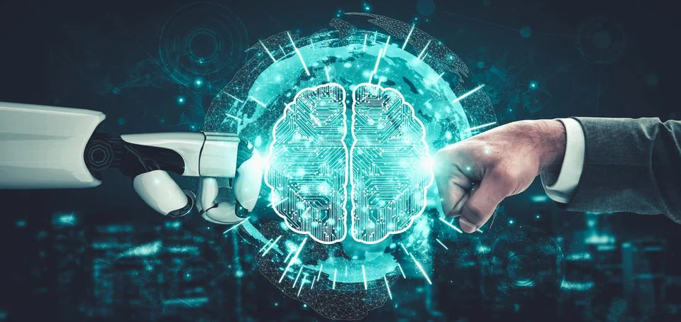 Future artificial intelligence and machine learning for AI droid robot or cyborg 스톡 일러스트