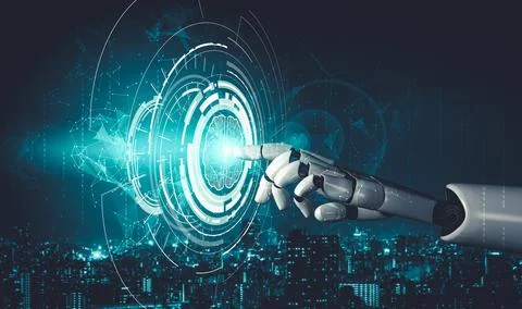 Future artificial intelligence and machine learning for AI droid robot or cyborg Stockillustratie