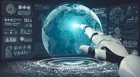 Future artificial intelligence and machine learning for AI droid robot or cyborg Illustrazione stock