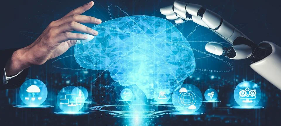 Future artificial intelligence and machine learning for AI droid robot or cyborg Stockillustratie