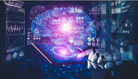 Future artificial intelligence and machine learning for AI droid robot or cyborg Stockillustratie