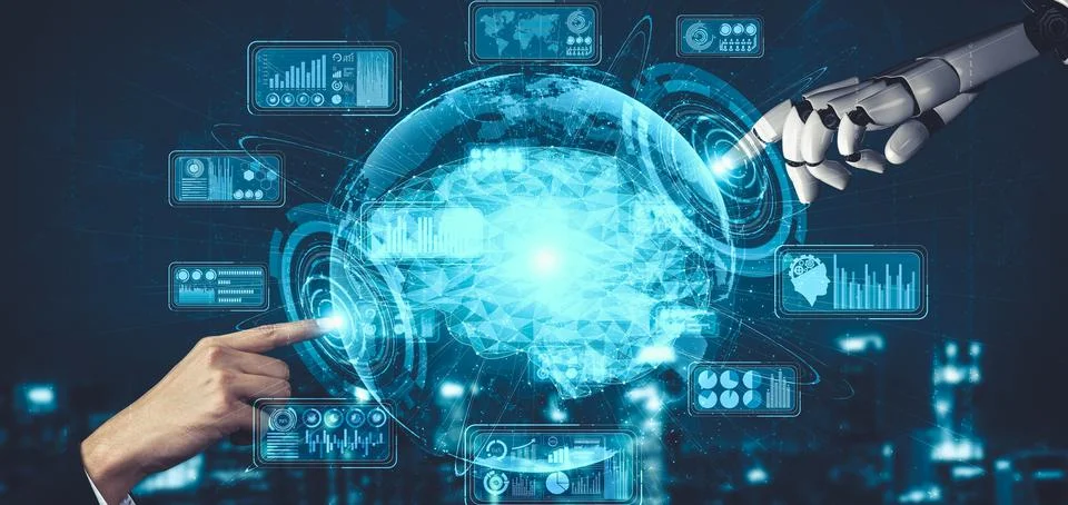 Future artificial intelligence and machine learning for AI droid robot or cyborg Stockillustratie