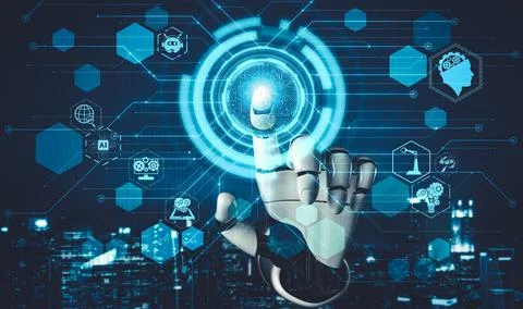 Future artificial intelligence and machine learning for AI droid robot or cyborg Stockillustratie