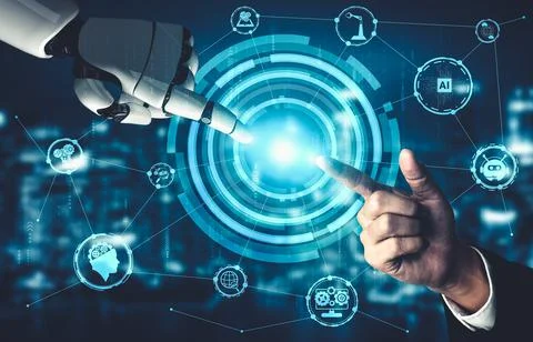 Future artificial intelligence and machine learning for AI droid robot or cyborg Illustrazione stock