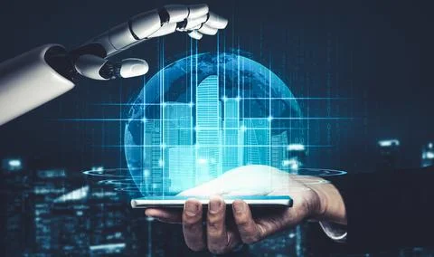 Future artificial intelligence and machine learning for AI droid robot or cyborg Stock Illustration