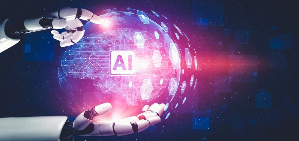 Future artificial intelligence and machine learning for AI droid robot or cyborg Stockillustratie