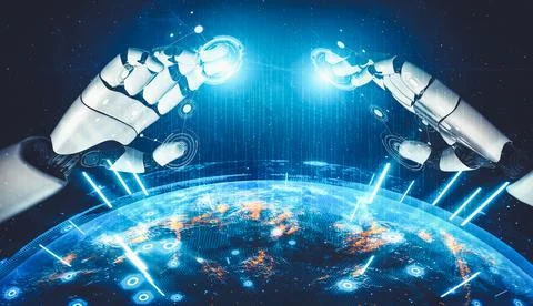 Future artificial intelligence and machine learning for AI droid robot or cyborg Stock Illustration